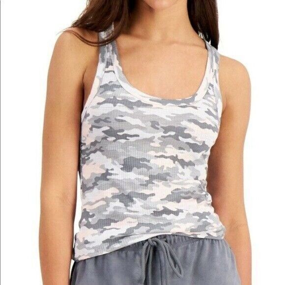 Jenni Pink Gray Camo Solid Ribbed Lounge Pajama Tank Top Extra Small NWT - Picture 1 of 8
